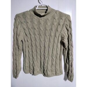 L.L Bean vintage cable knit sweater khaki beige long sleeve woman XS 100% Cotton